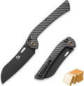 SENBON foldable knife AUS-8 stainless steel with black titanium plating carbon fiber handle with back clipbread knife