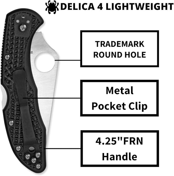 Spyderco Delica 4 Lightweight Folding Pocket Knife with 2 VG-10 Steel Blade and FRN Handle - EDC Knife for Men and Women Perfect for Hunting Tactical Camping Survival - PlainEdge - C11PSBK