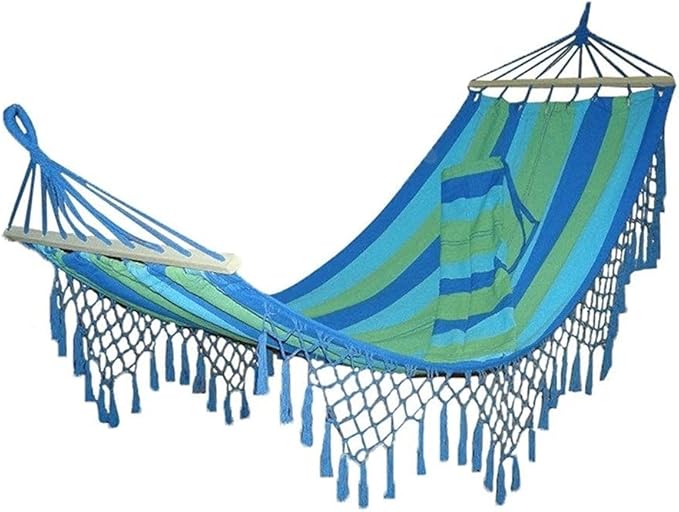 Portable Hammock Portable Hammock Anti-Rollover Hammocks Outdoor Indoor Thickening Hanging Tassel Canvas Breathable Swing for Backpacking Beach (Color : Blue)