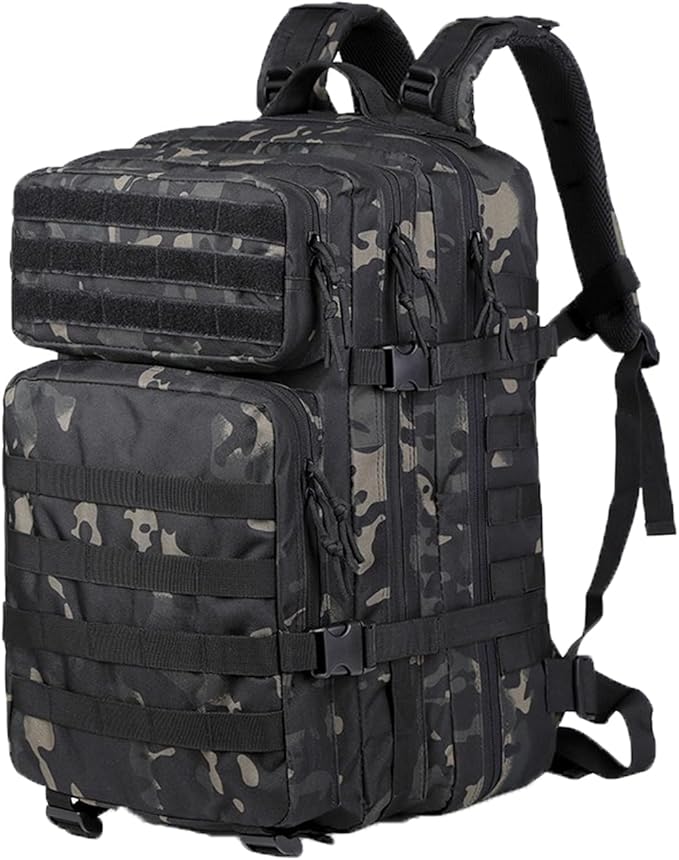 56L Tactical Backpack Military Molle Backpack Army 3 Day Waterproof Durable Hiking Rucksack for Men 24H Outdoor Survival Bug Out Bag for Camping Travel Hunting Camouflage Black