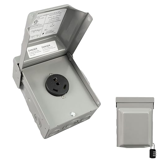 30 Amp NEMA TT-30R Power Outlet Box 125 Volt Heavy Duty Lockable Weatherproof Outdoor Electrical Panel Outdoor Receptacle for EV RV Generator Camper Trailer Motorhome ETL Listed HDS2-001