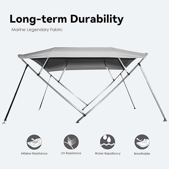 Deckpro 3 Bow / 4 Bow Bimini Tops for Boats 600D Marine Grade Fabric Boat Canopy Cover Waterproof &amp Durable with Straps Mounting Hardware &amp Storage Boot Boat Accessories