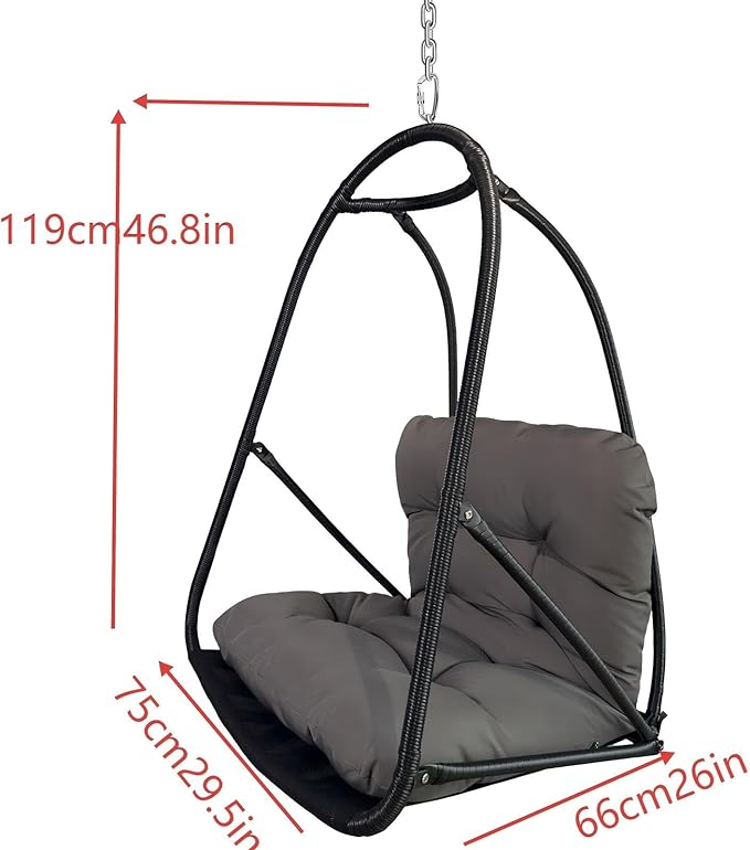 Without Stand Swing Egg Chair Indoor Outdoor Wicker Rattan Patio Basket Hanging Chair with C Type Bracket with Cushion and PillowPatio Wicker Folding Hanging Chair(Special Construction Cup Holder
