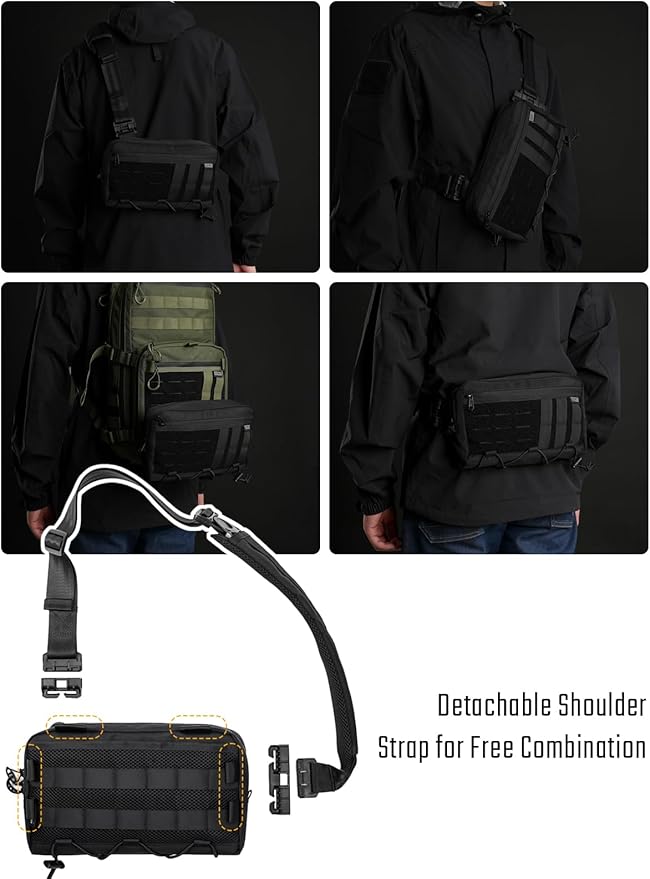 TACTICAL_GEEK Cache L3C EDC Sling Bag Chest Lightweight Shoulder Daypack Travel Hiking Concealed Carry Crossbody Bag Tactical Backpack Hiking Ambidextrous Strap (1000D-Black)
