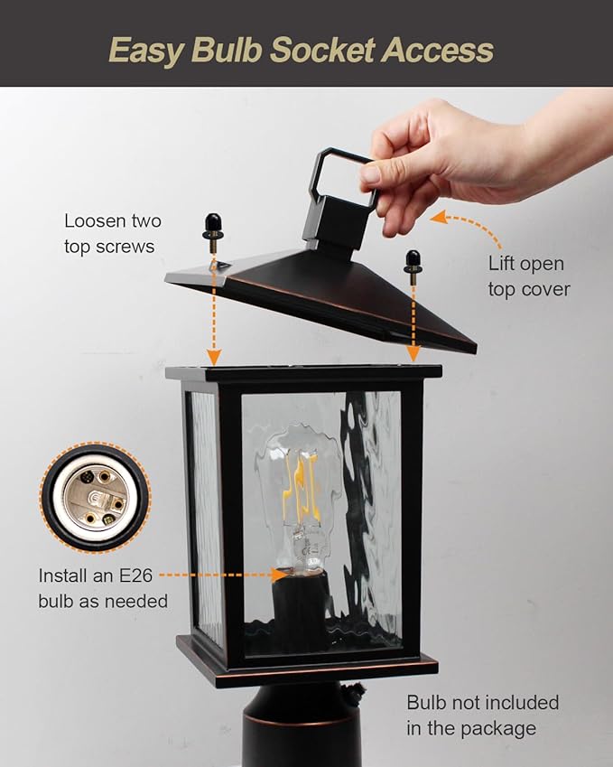 Dusk to Dawn Outdoor Post Light Hardwired Oil-Rubbed Bronze Pole Lantern with Pier Mount Base Water Ripple Glass 17'' Waterproof Lamp Post Light Fixture for Driveway Pathway Yard
