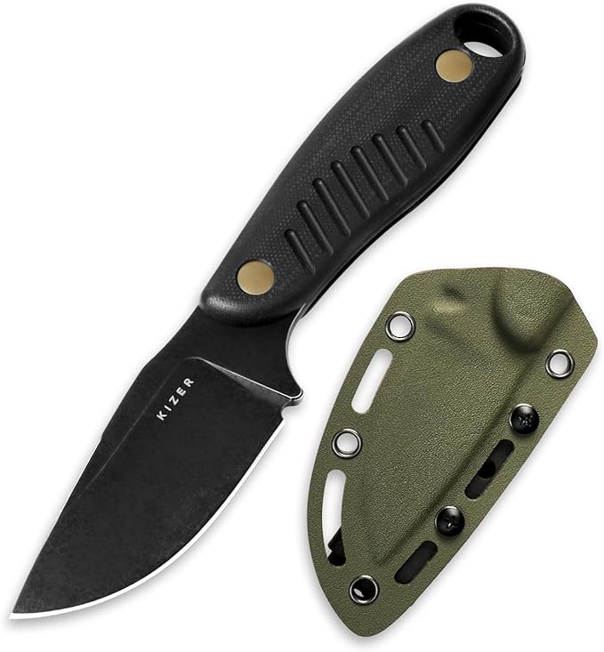 Kizer Hare Fixed Blade Knife with Sheath 3.14 D2 Steel Blade EDC Fixed Blade Hunting Knives with Black G10 Handle Small Bushcraft Survival Neck Knives Outdoor Camping Knife for Men Women 1077M1