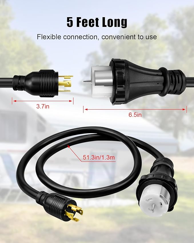 5 FT NEMA L14-30P to SS2-50R Power Cord Adapter with Locking Ring 30A 120V/240V 4 Prong L14-30P Locking Connector Male to 50A SS2-50R Female Power Adapter for RV Marine Boat Camper Generator