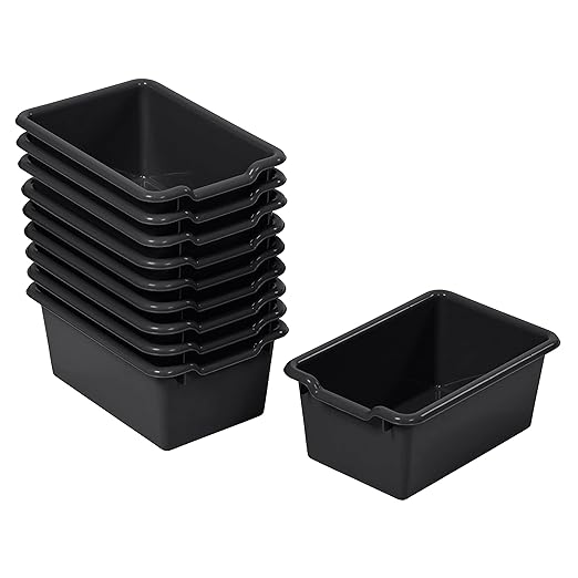 ECR4Kids Scoop Front Storage Bins Multipurpose Organization Black 10-Piece