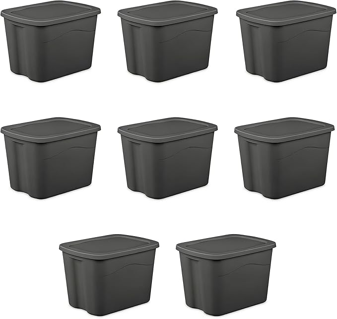 8 Pack 18 Gallon Plastic Storage Bins &amp Totes Stackable with Snap-On Lids for Home Garage Closet Basement Organization Containers (Gray)