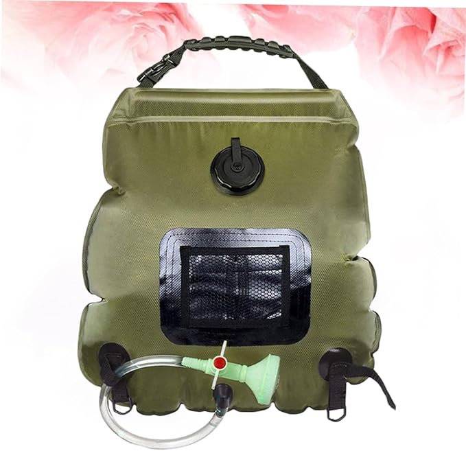 Solar Shower Bag Portable Outdoor Water Storage Shower Nozzle for Camping Hiking Beach Travel Olive Green Convenient Water Temperature Display Easy to