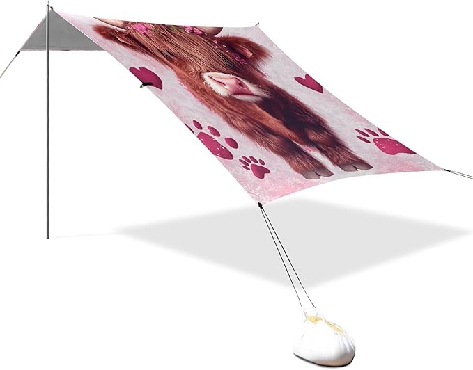 ALAZA High and Low Cattle Footprints Heart Beach Tent Sun Shelter Portable Canopy Sunshade for Outdoor Camping Picnics Backyard Fun 10x9 ft