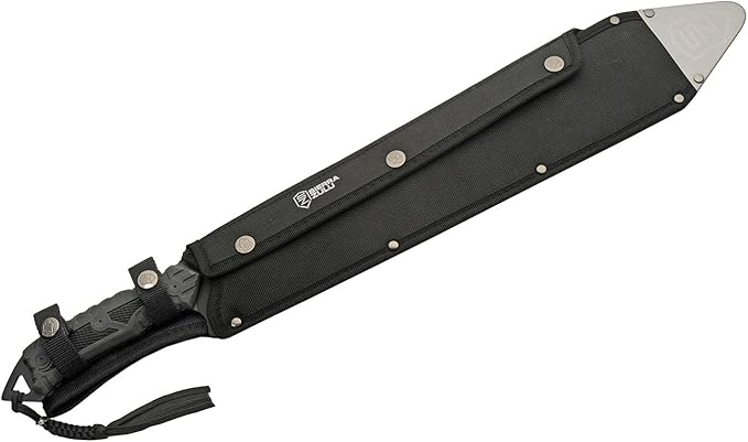 Sierra Zulu Trident Machete - Stainless Steel 24.0 inches Overall Modified Tanto Blade with Saw Tooth Back Edge - Tactical Nylon Sheath with Reversible Wear Strap