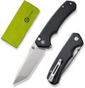 CIVIVI Brazen Folding Knife Button Lock Pocket Knife with 3.46'' Swedish 14C28N Tanto Blade Ultra-Grip G10 Handle Low Profile Clip for EDC C19059C-1 (Black)