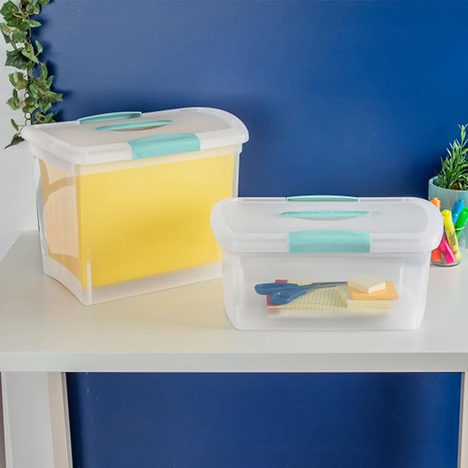 Sterilite Medium Nesting ShowOffs Stackable Small Storage Bin with Latching Lid and Handle Plastic Container to Organize Home Clear 18-Pack