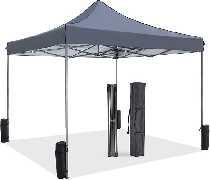 10 x 10ft Pop Up Canopy Tent Easy Setup Outdoor Shade Instant Portable Sun Shelter Canopy Tent for Parties Camping BeachGray