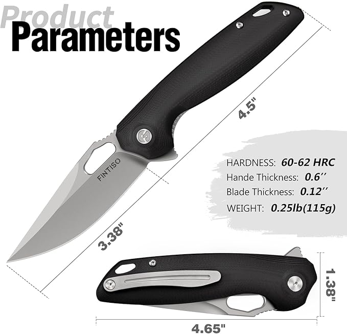 FINTISO Pocket Knife 3.38 Folding Knife Premium 14C28N Blade G10 Handle Camping Survival Hiking Knife Best Gift for Men Women Atlas Series