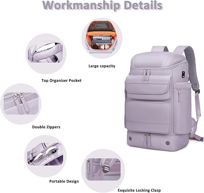 Travel Backpack Women Men Waterproof Outdoor Sports Backpack Large Hiking Backpack Laptop Backpack 50L Large Capacity Trekking Outdoor Activity Bag Purple