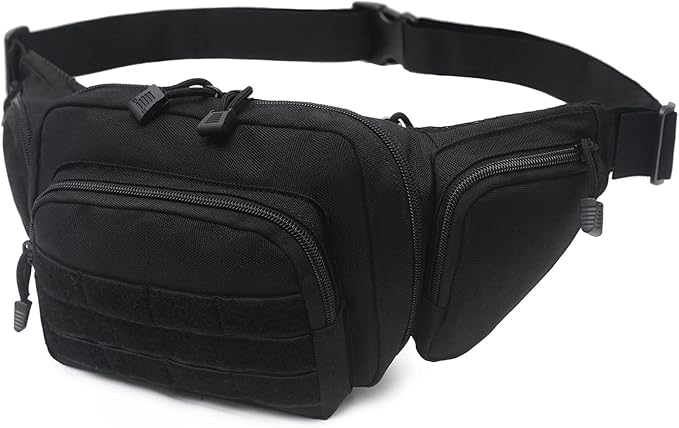 Concealed Pistol Bag Multipurpose Nylon Tactical Handgun Case Fanny Pack Waist Bag Bumbag Chest Pack with Molle Webbing Loop (Black)