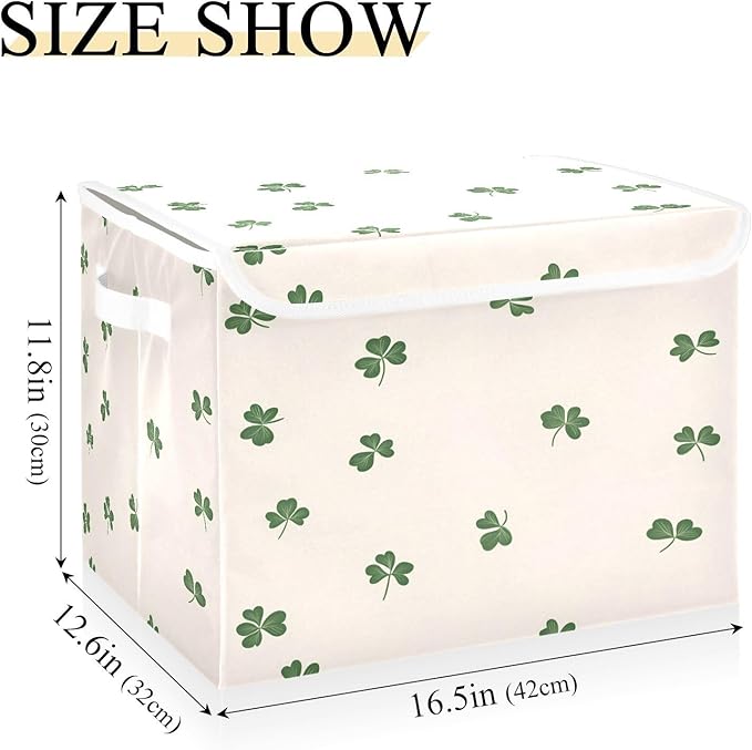 Small Clover Fabric Storage Bins with Lids and HandleFoldable Storage Bins with LidsCloset Organizers for Clothes Storage Room Organization Office Storage Chest Organizer
