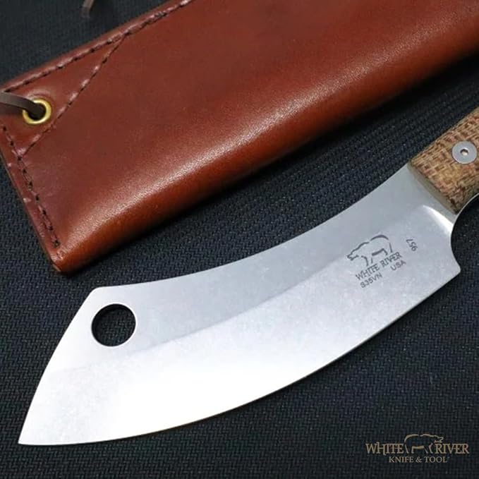 White River Knives Camp Cleaver Natural Burlap Micarta Handle