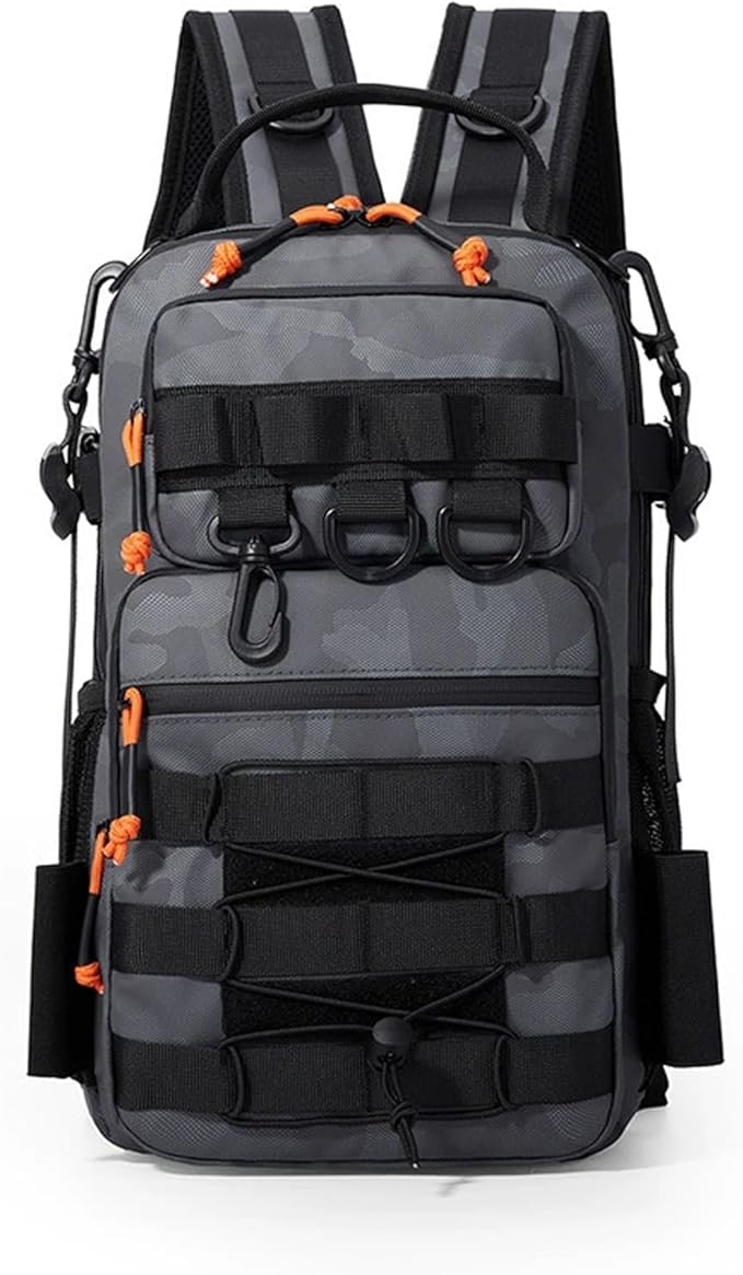 Fishing Backpack With Rod Holder Men's Shoulder Molle Bag Multifunctional Large Capacity for Hiking Travel Fishing(Gray)