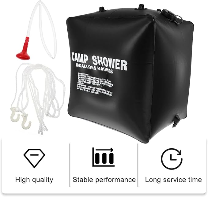 Solar Shower Bag Portable Camping Pouch with Hose and Nozzle Lightweight Outdoor Water Storage for Hiking Beach Travel Nylon Rope Hanging Design