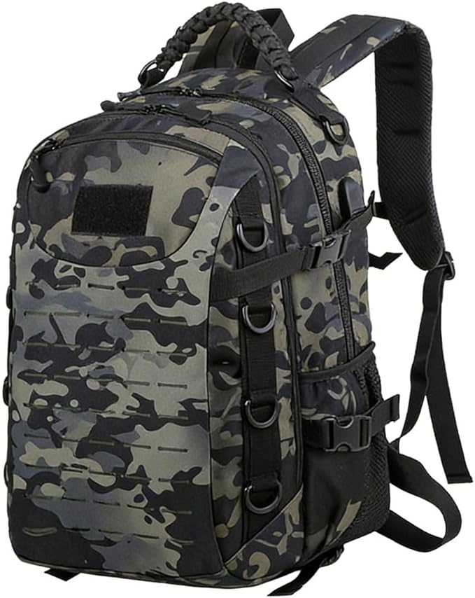 LINGYUE Tactical Backpack Bagpack Waterproof Hiking With USB Port 14 Laptop Compartment For Outdoor Camping Travel(E)