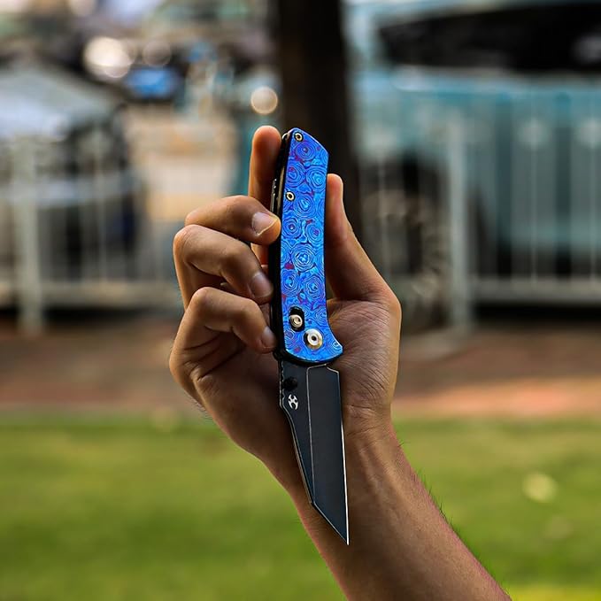 KANSEPT Elite Main Street Pocket Knife 3.36'' Blackwash 20CV Sharp Tanto Blade Timascus Handle with Axis Lock and Thumb Stud Perfect Clip for EDC Camping Survival Folding knives K1015M1