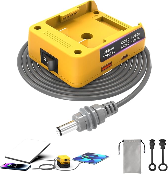 Deckit Starlink Mini Battery Adapter Compatible with DeWalt 20V MAX Battery Portable Off-Grid Power Converter w/Switch Low Voltage Protection &amp Multi-Port 5FT DC Cable &amp Bag