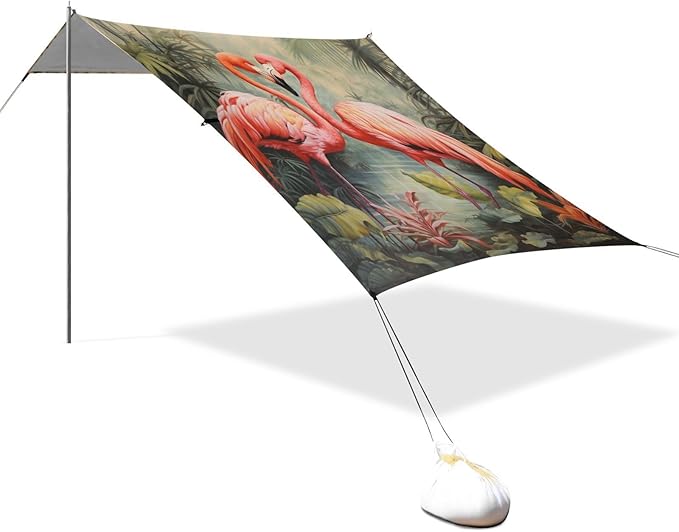 ALAZA Two Flamingo Jungle Palm Beach Tent Sun Shelter Portable Canopy Sunshade for Outdoor Camping Picnics Backyard Fun 10x9 ft