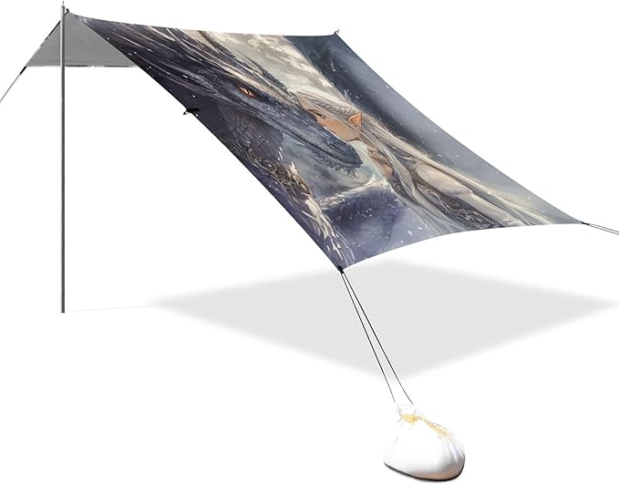 ALAZA Dragon Prince Elf Beach Tent Sun Shelter UPF50+ Protection Beach Shade Canopy w/ 4 Sandbags for Outdoor Camping Fishing Backyard Fun Picnic 10x9 ft