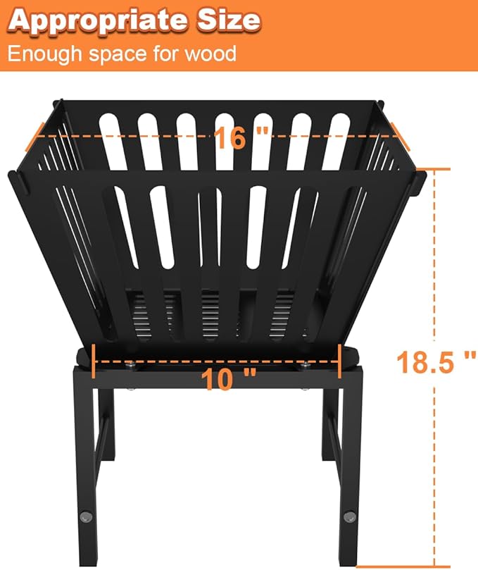Mondazie Outdoor Fire Pit — 17 Inch Portable with Storage Bag for Camping Patio Heating Picnic and BBQ Trapezoid Vertical Hollow Black