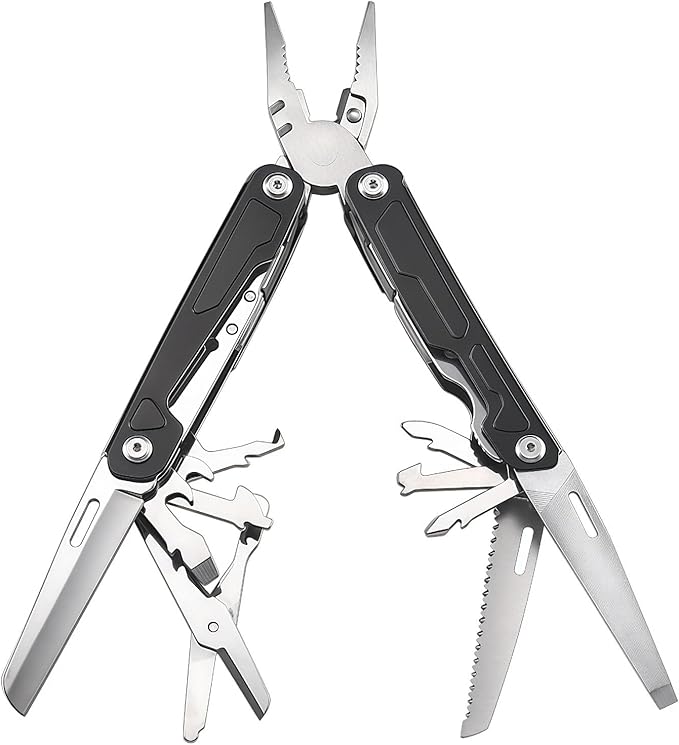Multi Tool 19-in-1 Full-Size Lightweight EDC Multi-Purpose Pliers Camping Knives &amp Tools Nylon Bag Tactical Gear Mens Gifts Ideas Gifts for Hunters Men who have Everything (Black）