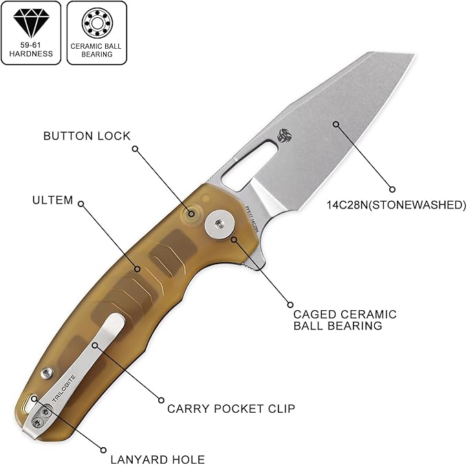 Petrified fish PFE17 Trilobite Folding Knife3.03 14C28N Steel Stonewashed Blade ULTEM Handle Camping Folding knife for EDC Outdoor (Acrylic Stonewashed)