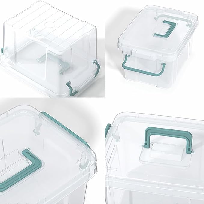 Set of 7 Pack Stackable Storage Bins with Handle Clear Plastic Container BoxPerfects for Snacks Tools CosmeticsToysGadgets Organizer (Set of 7 -Random Color)