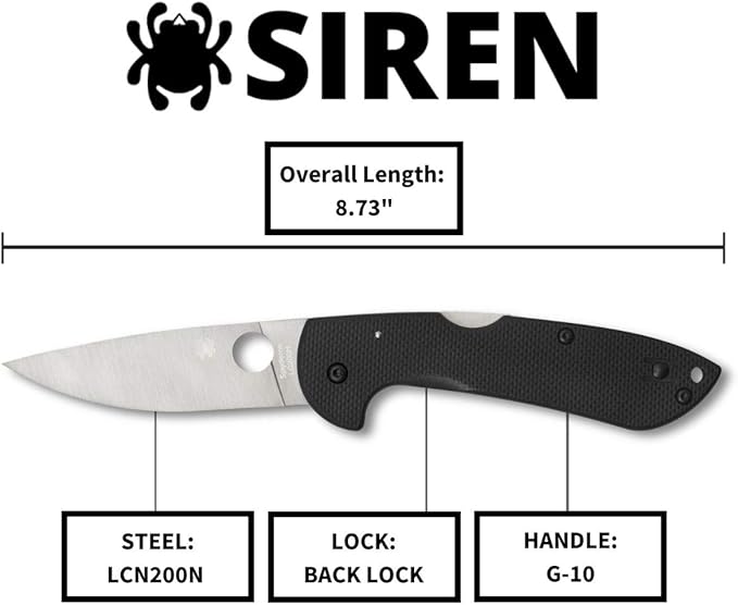 Spyderco Siren Folding Knife - G-10 Black Handle with PlainEdge Steel Blade - C247GP