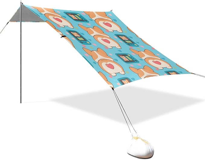 ALAZA Corgi Game Console Pattern Beach Tent Sun Shelter Portable Canopy Sunshade for Outdoor Camping Picnics Backyard Fun 10x9 ft