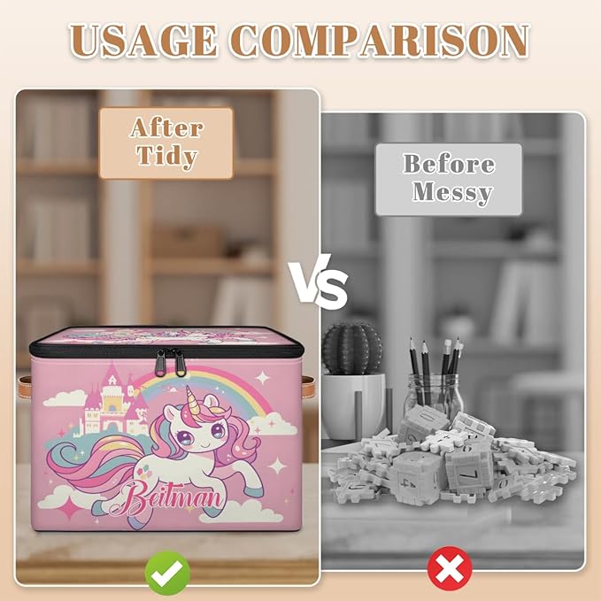 Storage-Bins with Lids Personalized Closet-Storage-Bins Under-Bed Stackable-Cubes-Box for Home Bedroom Rainbow Unicorn