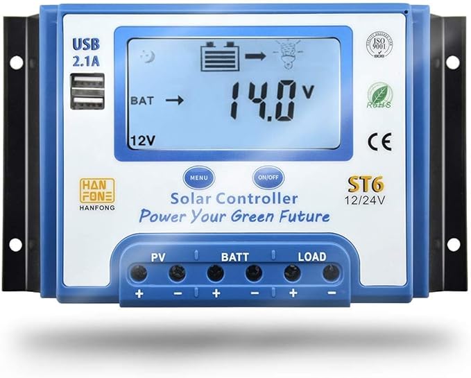 30A Solar Charge Controller 12V/24V Automatic Voltage Recognition Solar Panel Charging Discharge Regulator with Dual 5V USB Output Backlight LCD Display