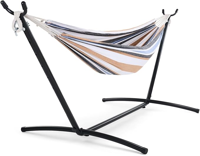 NEWBULIG Double Hammock with Stand Heavy Duty Portable Hammocks for Outdoor Indoor Patio Camping Space Saving Design &amp Carry Bag Easy Assembly 450lb Weight Capacity