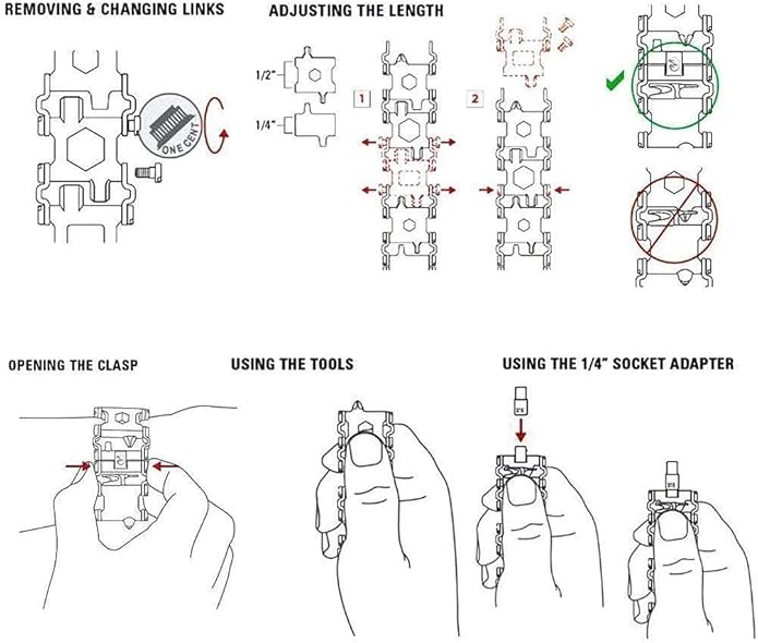 Multitool Bracelet 29 in 1 22cm Stainless Steel Outdoor Travel Men Watch Strap Trend Bracelet with A Pry Tool