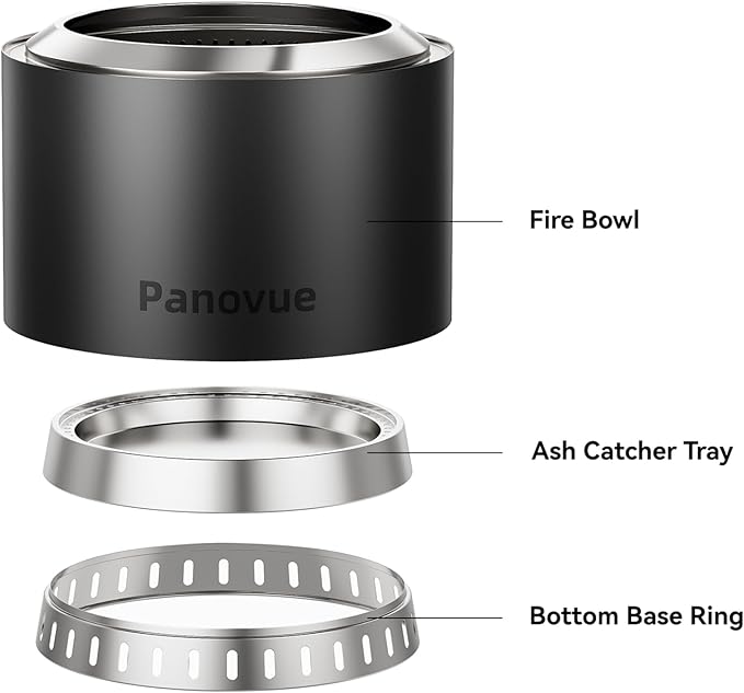 Panovue 22 inch Smokeless Fire Pit with Waterproof Cover Stainless Steel Outdoor Smokeless Firepit Wood Burning Fire Pits for Camping BonfireLow Smoke Firepit for Outside[Black]