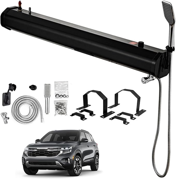 Pressurized Water Tank for Camping Shower Roof Rack Mount Road Shower with Water Pipe &amp Shower Head Roof Rack Shower for Hiking Car wash Beach Vacations 20L