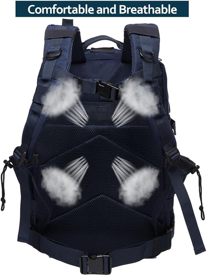 50L Tactical Military Backpack Waterproof Sturdy Bag for Hiking Camping Fishing Gym Backpack with Bottle Holder (Navy)