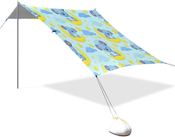 Koalas Beach Canopy Sun Shelter with Sandbags &amp Sand Shovel &amp Windproof Ropes - Portable 110x126 Beach Shade Beach Tent for Camping Picnics
