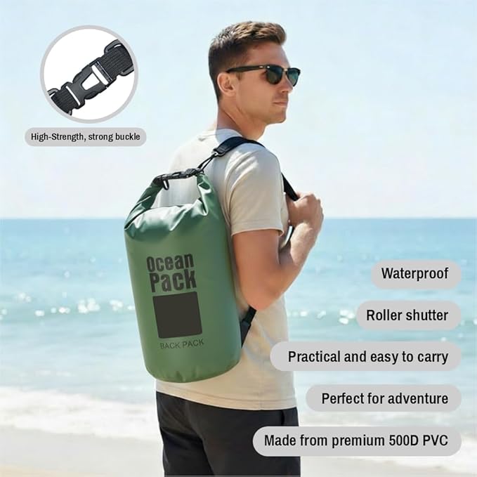 Waterproof Dry Bag Set of 3 (15L 20L 30L) - PVC Roll Top Dry Bags Waterproof - Backpack for Kayaking Camping Beach &amp Travel (Military Green)