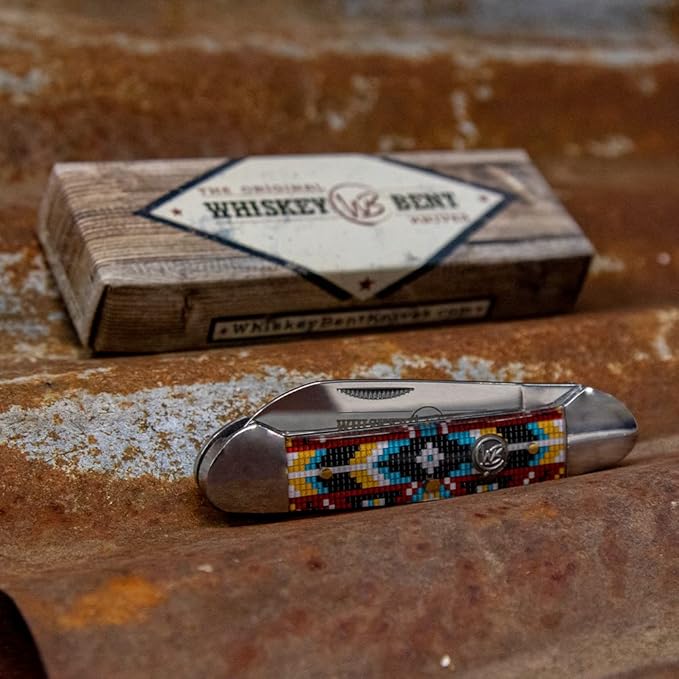 WHISKEY BENT HAT CO. Traditional Canoe Folding Knife 3.63 Closed Length 440C Stainless Steel Blades (Desert Bead)