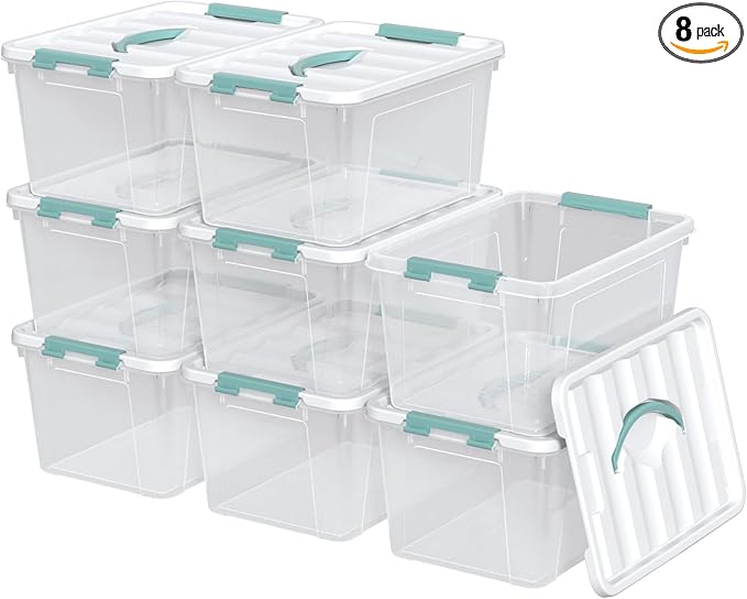 Kiddream 8 Packs 14 Quarts Plastic Storage Box with Lid Clear Storage Bin with Handle