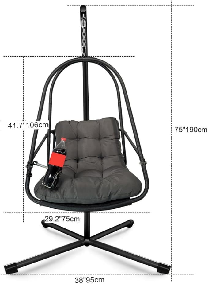 Rattan Egg Hanging Chair with Stand for Indoor and Outdoor Relaxation Featuring Removable Safety Rail Convenient Cup Holder and Comfortable Cushion Set for Lounging in Garden Patio Living Space