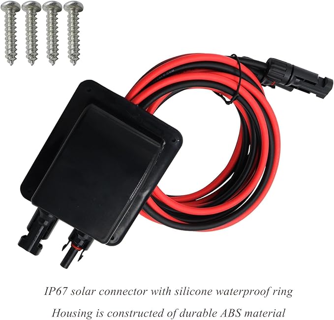 Weatherproof Solar Cable Entry Gland Entry Housing Solar Junction Box Fits for RVVehicles BoatsThrough RV Roof Solar Entry Housing with 10Ft 10AWG Solar Extension Cable
